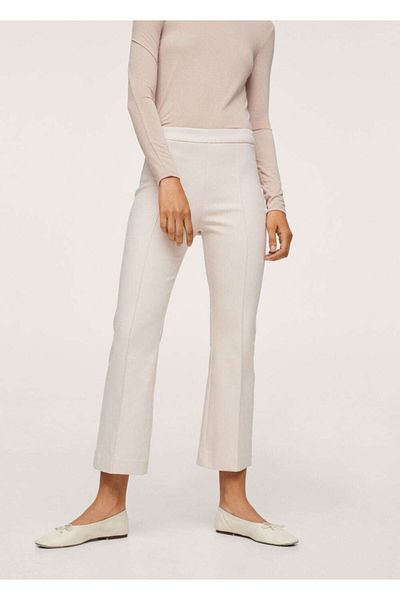 MANGO Woman Women's Ecru Short Flared Trousers