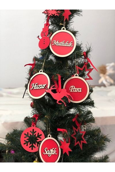 Masalsı Concept New Year - Pine Tree Ornament, Happiness and Peace Money Health Set of 4
