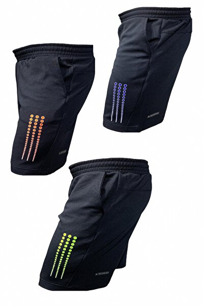 Fs طقم ثلاثي أسود للرجال أزرق - أخضر - برتقالي مطبوع شورت رياضي للياقة البدنية