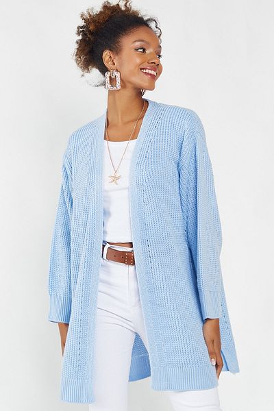 Hopoi Cardigan de tricotaj de buzunar albastru pentru femei Cck18012