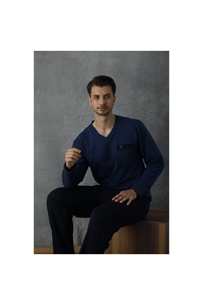 KLY 7572 Set pijama cu mânecă lungă pentru bărbați Albastru