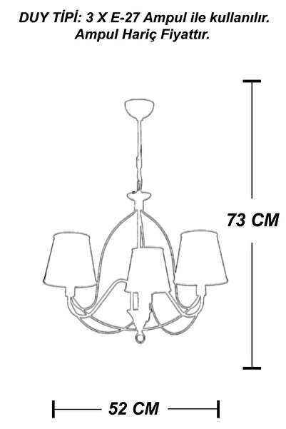 VENON Oyra 3-Piece Black Copper Dried Rose - Güven Chandelier (53856) E-27