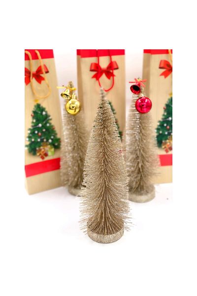 QUEEN AKSESUAR Luxury Complete Gold Glitter Shiny Thorn Decoration Table Pine Tree 30cm with Gift Bag