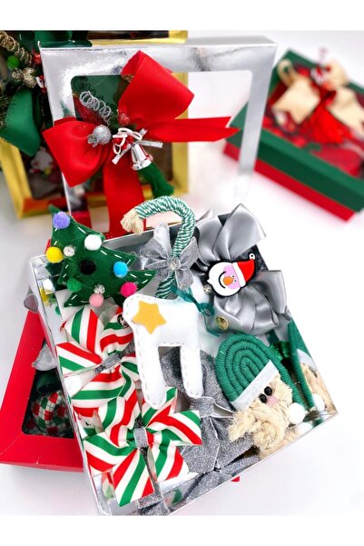 QUEEN AKSESUAR Lüks Gümüş Kutulu Yılbaşı 8 Parça Taşlı Toka Hediye Seti Çam A...