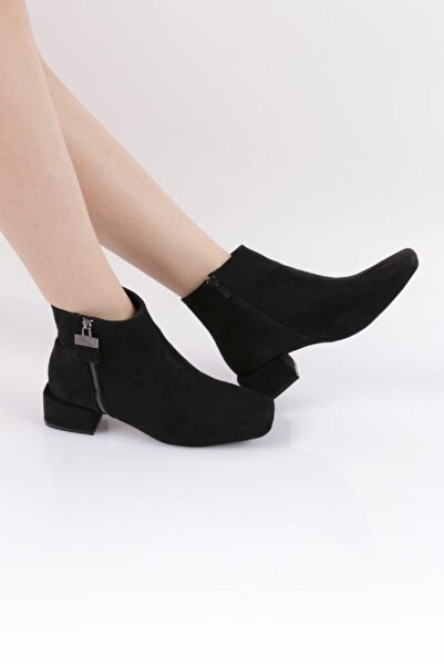 DGN Women's Blunt Toe Zipper Accessory Heeled Ankle Boots Black Suede 294112821
