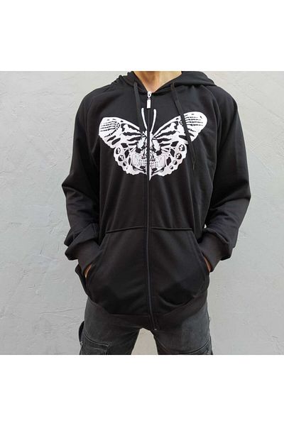Köstebek Φούτερ Harajuku Skeleton Moth Unisex με κουκούλα