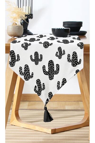 Nish & Royal Black and White Cactus Patterned Decorative Runner