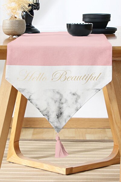 Nish & Royal Hello Beautiful Pink & Marble Digital Printed Decorative Runner