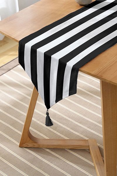 Nish & Royal Black and White Striped Decorative Runner