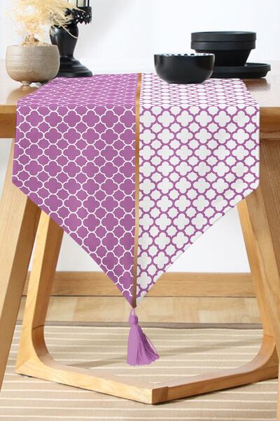 Nish & Royal Purple & White Ogea Patterned Digital Printed Modern Runner