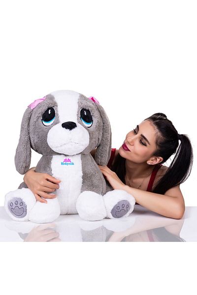hediyecik 60 cm Innocent Look Sad Plush Dog Gray