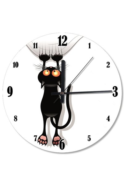 Generic Brand 30 cm Diameter Scratching Black Cat Shaped Wall Clock