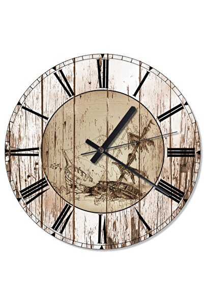 Cakatablo 30 cm Diameter Wooden Floor Sinking Sailing Ship Silent Wall Clock