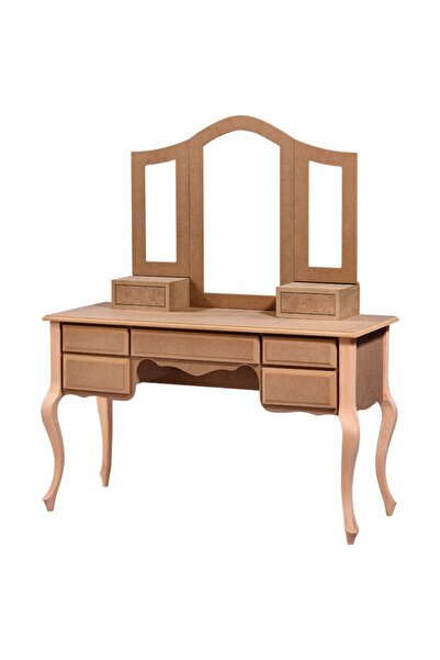 Evim-E Aksesuar Lükens Ayaklı 7 Çekmeceli Aynalı Makyaj Masa Takımı Ham ve Ci...