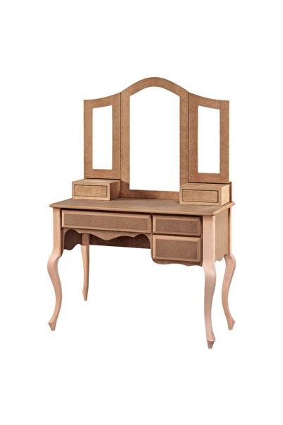 Evim-E Aksesuar Lükens Ayaklı 5 Çekmeceli Makyaj Masa Takımı Aynalı Ham & Cil...