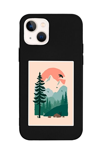 Spoyi Iphone 13 Uyumlu Lake Forest Tasarımlı Siyah Lansman Telefon Kılıfı