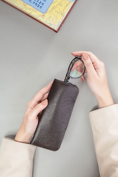 Leather Paper Brown Leather Glasses Case