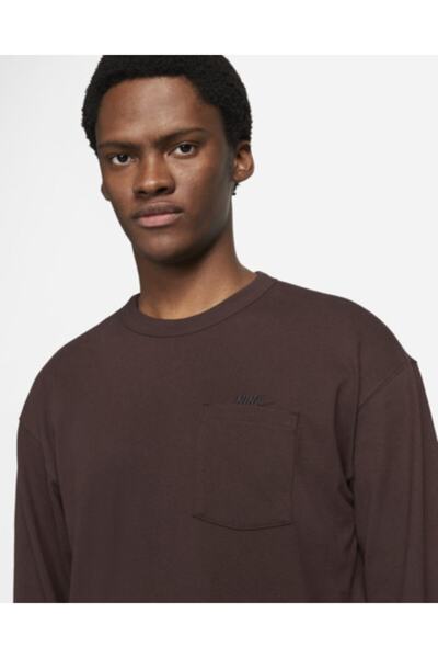 Nike Sportswear Premium Essentials Long-sleeve M90 Pocket Kahverengi Erkek Sweatshirt