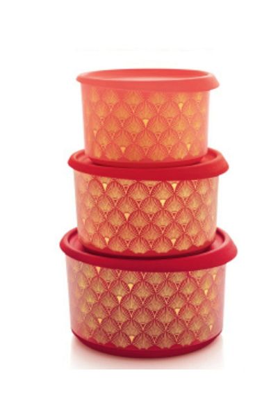 Tupperware مجموعة بريق مكونة من 3 حاويات تخزين حمراء بإصبع واحد Hsgl
