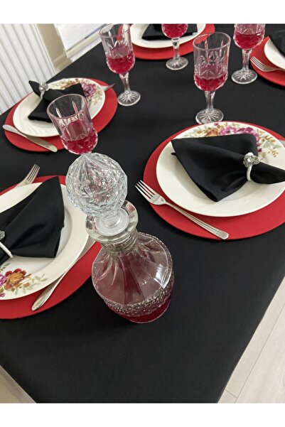 Zeren Home Liquid Proof Care Free Table Cloth Black + 12 Napkins