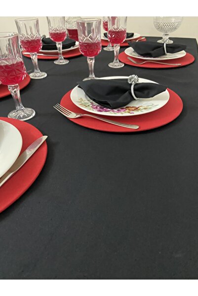 Zeren Home Liquid Proof Care Free Table Cloth Black + 12 Napkins