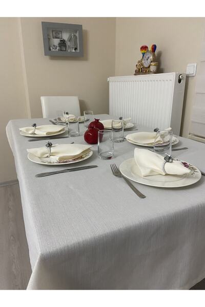 Zeren Home Linen Look Carefree Glitter Tablecloth Beige