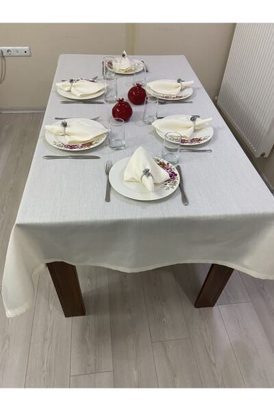 Zeren Home Linen Look Carefree Glitter Tablecloth Beige