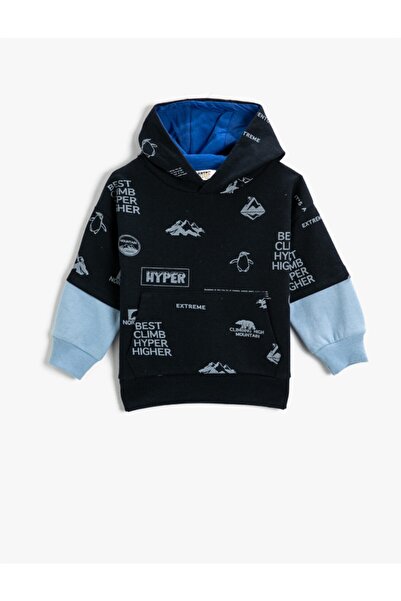 Koton Bedrucktes Kapuzen-Sweatshirt mit Kängurutasche