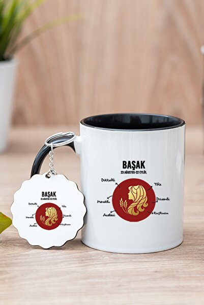 Başak Burcuna Hediye Siyah Kupa Bardak Ve Anahtarlık