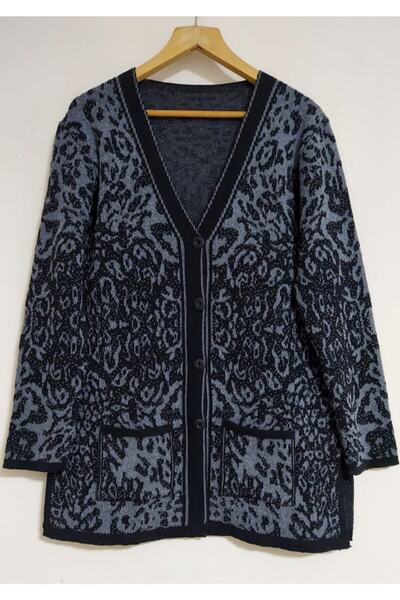 SİNAY TRİKO Women's Leopard Patterned Buttoned Side Slit Mother Cardigan with...