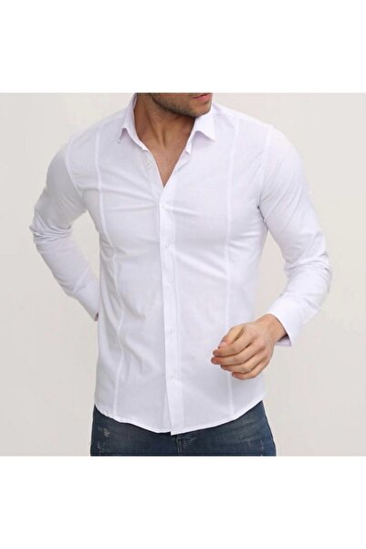 Kaan Alay Fashion Slim Fit Full Likralı Beyaz Gömlek