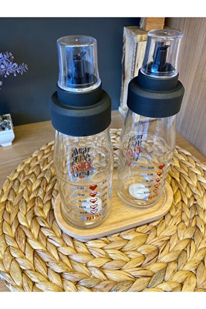Bayev Glass Oil Bottle Set with Non-Drip Smart Wooden Stand - 450 Ml Red