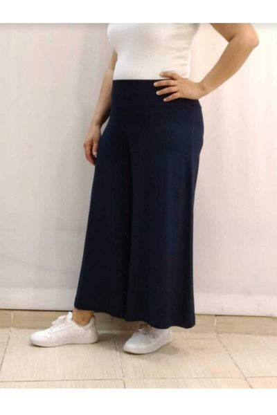 Mertcan Butik Black Wide Leg Combed Cotton Viscose Trouser Skirt with Elastic Waist