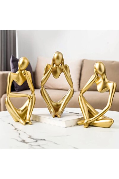 MinişBahçe Dekoratif Obje Ve Biblo Soyut Düşünen Adam Figürü 3'lü Set Insan B...