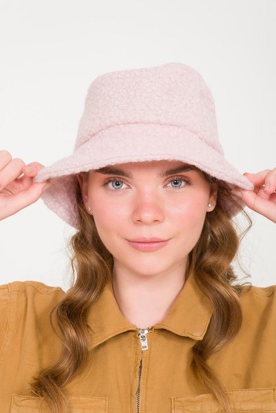 BAHELS Women's Pink Teddy Plush Bucket Hat