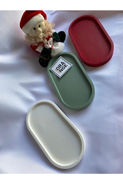 Orange Atelier 3'lü Dekoratif Oval Beton Yılbaşı Tabak Takı Tabağı Mum Tabağı Organizer Yeni Yıl New Year