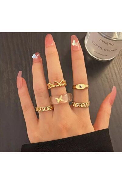 Girift Vintage طقم مفصل وخاتم بتفاصيل فراشة من Dubhe Gold مكون من 5 قطع