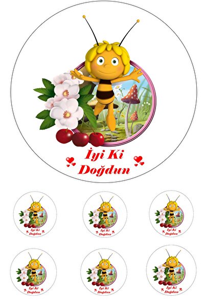 Pasta9 Arı Maya Yenilebilir Pasta Resmi Pirinç Kağıdından 6-8-10 Kişilik Pastaya Uygun 16 cm