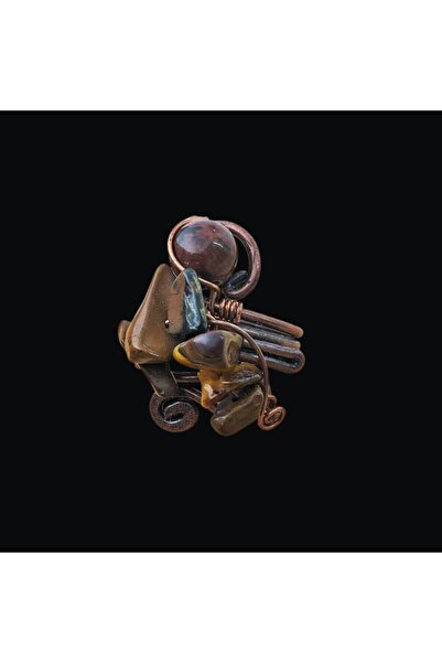 ByKolyeucum خاتم نحاسي من الحجر الطبيعي مع حجر عين النمر