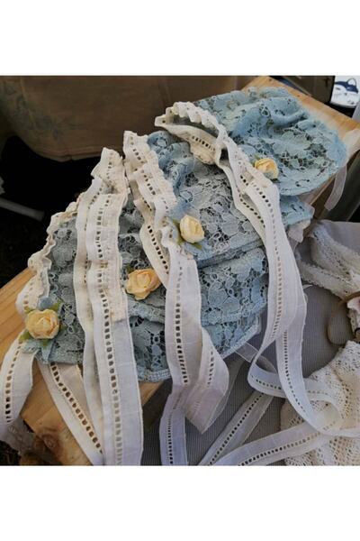 güzsokak17 Su Yeşili Dantel Baby Bonnet Bebek Şapkası