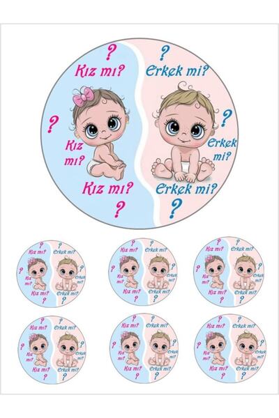 Pasta9 Yenilebilir Pasta Resmi Kızmı Erkekmi Pirinç Kağıdından 6-8-10 Kişilik...