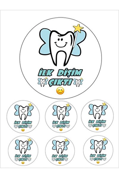 Pasta9 Yenilebilir Pasta Resmi Ilk Dişim Çıktı Pirinç Kağıdından 6-8-10 Kişil...