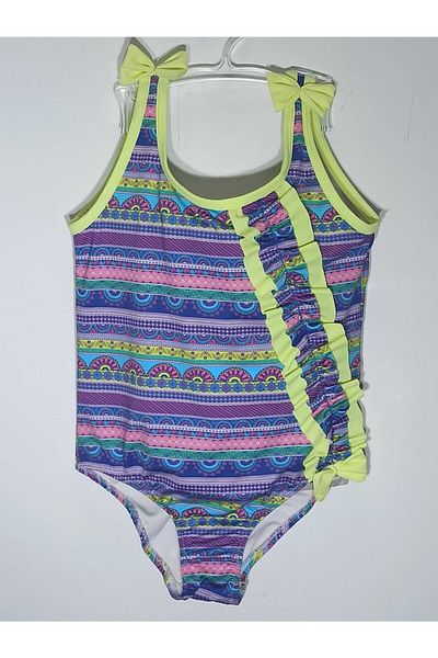 Argento Frill Detailed Patterned Children's Swimsuit