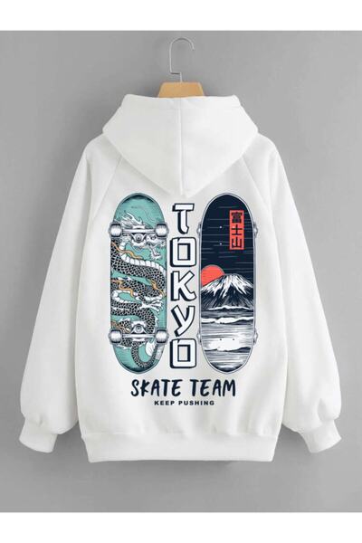 Relax family xf Men's White Sweatshirt - Hooded, Skateboarding Tokyo