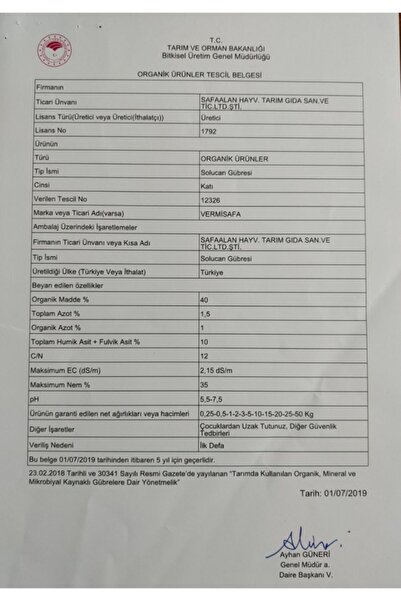 Vermisafa Organik Solucan Gübresi Sebze, Meyve, Tarla, Sera, Bahçe Bitkilerinde 20kg Katı 20lt Sıvı