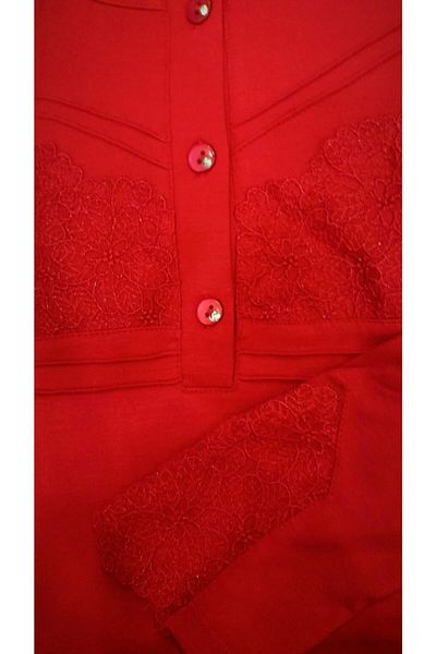 FLZ Set de pijamale de iarnă cu dantelă clasică roșu claret