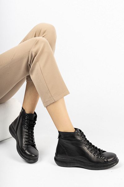 Deripabuc Genuine Leather Black Women's Leather Boots Trc-20158
