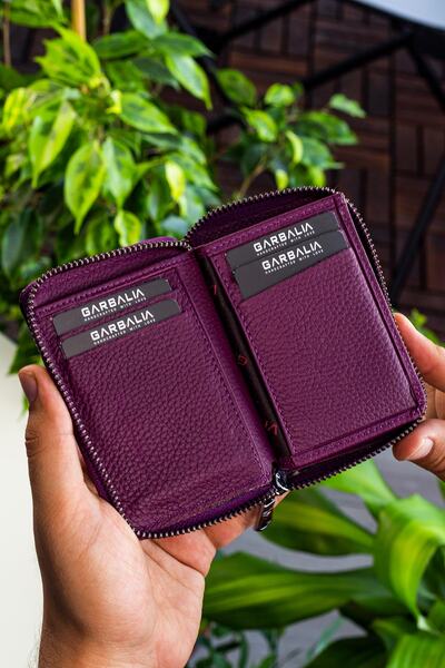Garbalia Genuine Leather Std Chain Plum Unisex Classic Card Holder Wallet