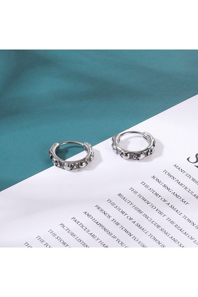 northstarshop Vintage Skull Thin Design Gothic Biker Ring Snap-on Skull Men's 316l Steel Earrings (pair)