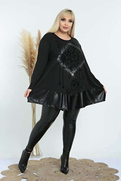 Kheos Μακρυμάνικο τουνίκ με λεπτομέρεια δερμάτινη μπροστινή πέτρα με λουλούδια